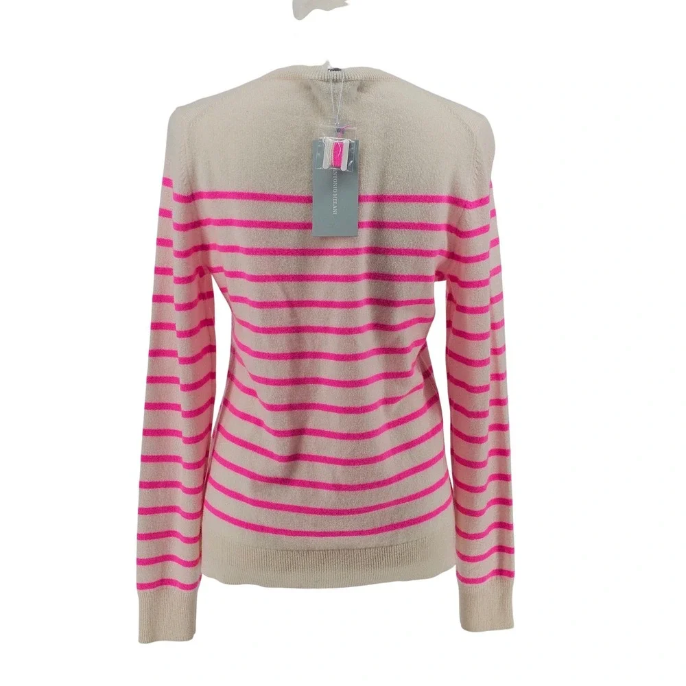 Antonio Melani Cashmere Sweater M Cream Pink Breton Striped Preppy Parisian Luxe